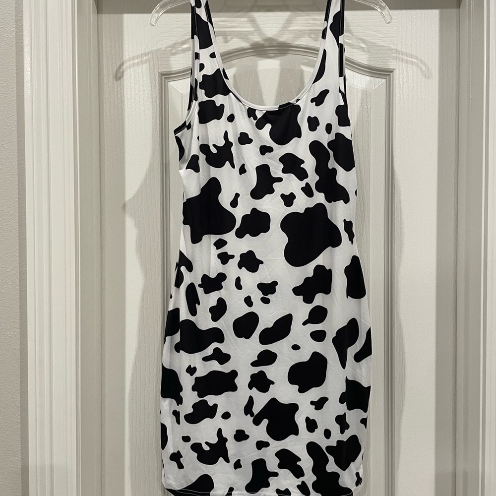 SHEIN Black and White Cow Print Mini Dress